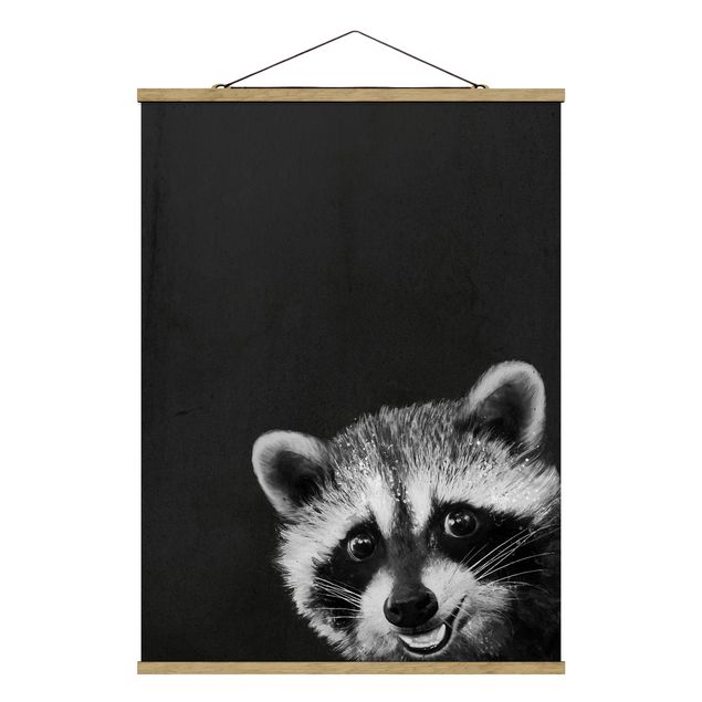 Foto su tessuto da parete con bastone - Laura Graves - Illustrazione Raccoon Monochrome Pittura - Verticale 4:3