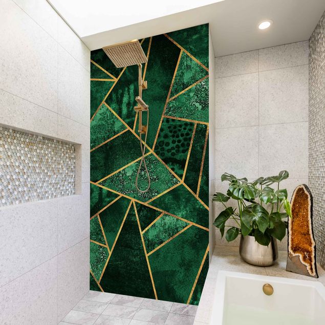 Rivestimenti per doccia verde Smeraldo scuro con oro