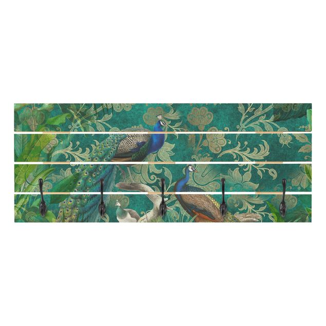 Appendiabiti in legno - Shabby Chic Collage - Noble Peacock II - Ganci cromati - Orizzontale