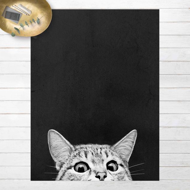 Tappeto da balcone Illustrazione - Gatto Disegno in bianco e nero