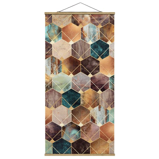 Quadro su tessuto con stecche per poster - Elisabeth Fredriksson - Turquoise Geometria Golden Art Deco - Verticale 2:1