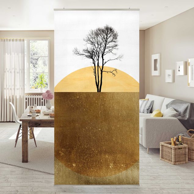 Tenda a pannello - Sole dorato con albero - 250x120cm