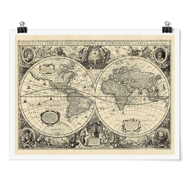 Poster - Illustrazione Vintage Mappa del mondo antico - Orizzontale 3:4