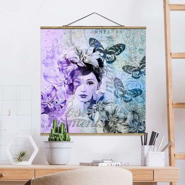 Quadri animali Collage Shabby Chic - Ritratto con farfalle