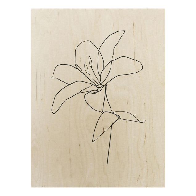 Stampa su legno - Fiore Line Art Nero Bianco - Verticale 4:3