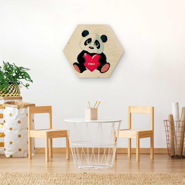 Esagono in legno - Panda Con Cuore