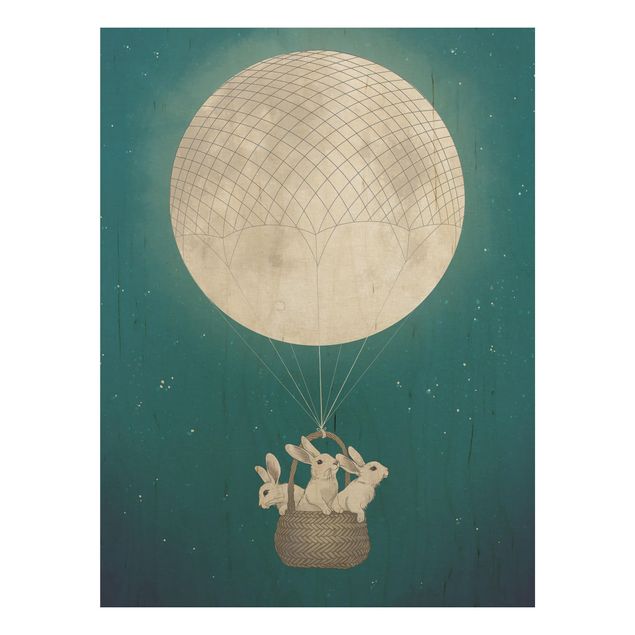 Stampa su legno - Illustrazione Hare Balloon Luna cielo stellato - Verticale 4:3