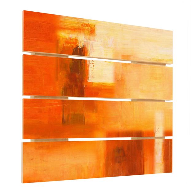 Stampa su legno - Petra Schüßler - Composizione in arancio e marrone 02 - Quadrato 1:1