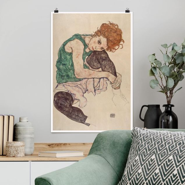 Egon Schiele Egon Schiele - Donna seduta con ginocchio alzato