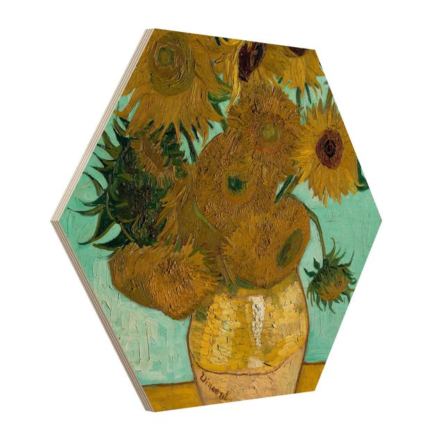 Esagono in legno - Vincent Van Gogh - Vaso con girasoli