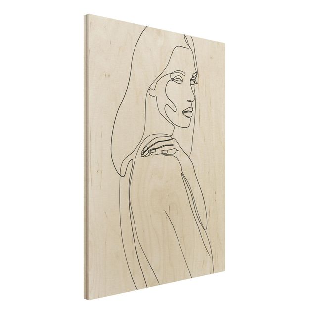 Stampa su legno - Spalla di Line Art Woman Bianco e nero - Verticale 4:3