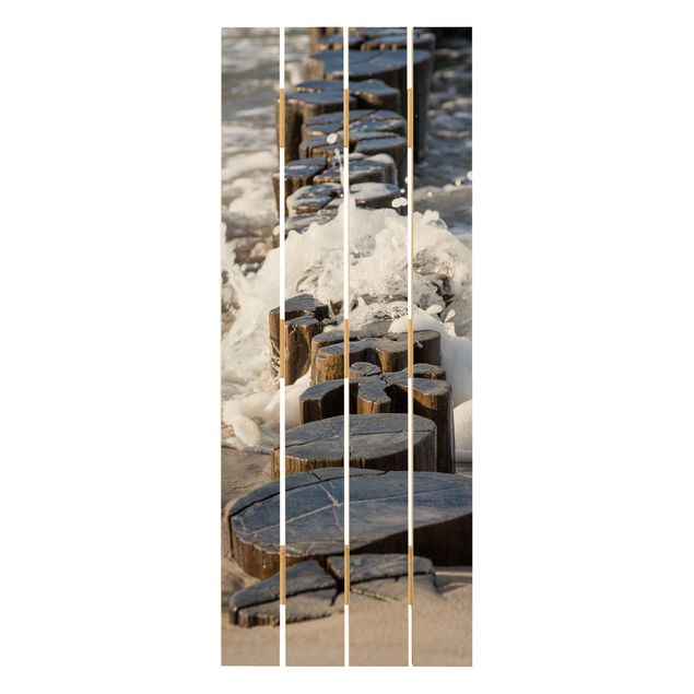 Stampa su legno - Frangiflutti sulla spiaggia - Verticale 5:2