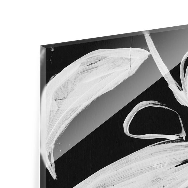 Paraschizzi in vetro - Foglie pitturate su nero - Formato orizzontale 2:1