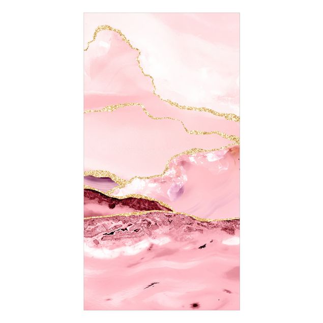 Rivestimento per doccia - Montagne rosa astratte con linee d'oro