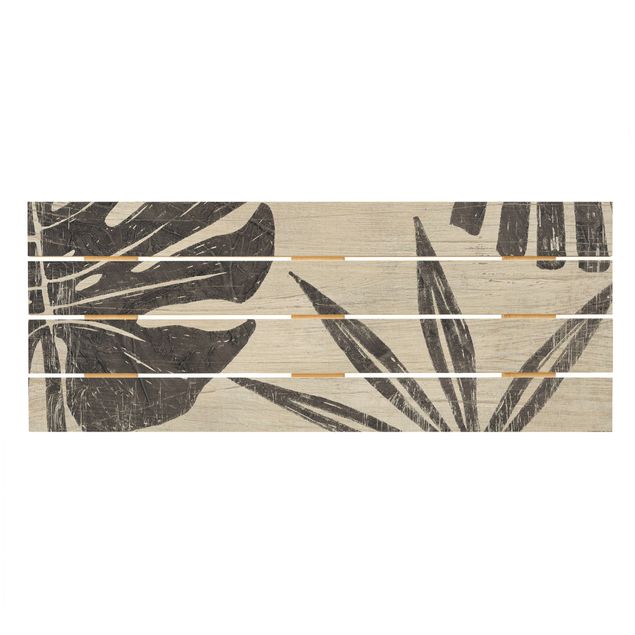 Stampa su legno - Foglie di palma contro un grigio chiaro - Orizzontale 2:5