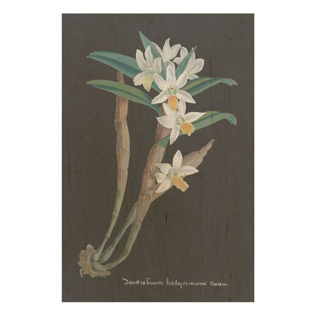 Stampa su legno - White Orchid su tela di canapa I - Verticale 3:2