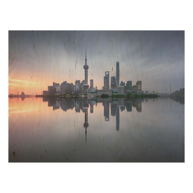 Quadro in legno - Skyline di Shanghai Mattina Mood - Orizzontale 4:3