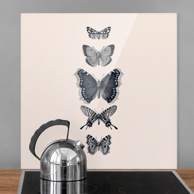 paraschizzi vetro magnetico Farfalle d'inchiostro su sfondo beige