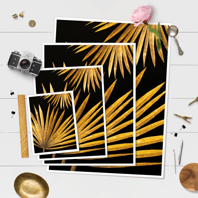 Poster - Gold - Palm Leaf On Black - Verticale 4:3