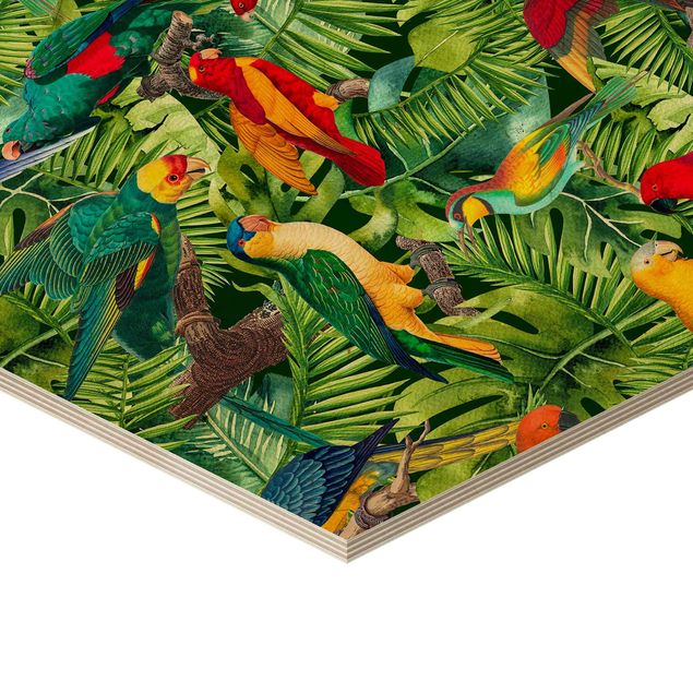 Esagono in legno - Colorato collage - Parrot In The Jungle