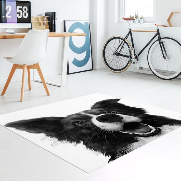 Tappeti moderni soggiorno Illustrazione - Cane Border Collie Pittura in bianco e nero