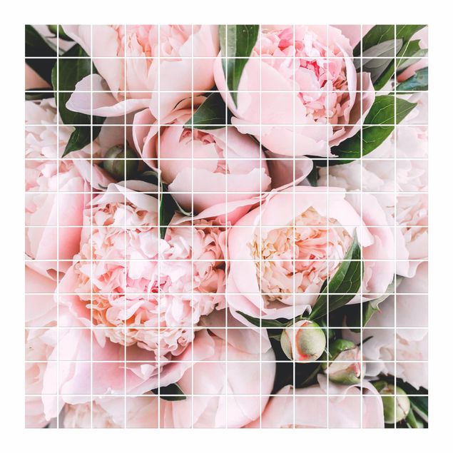 Adesivi per piastrelle con immagine - Rosa peonia con foglie