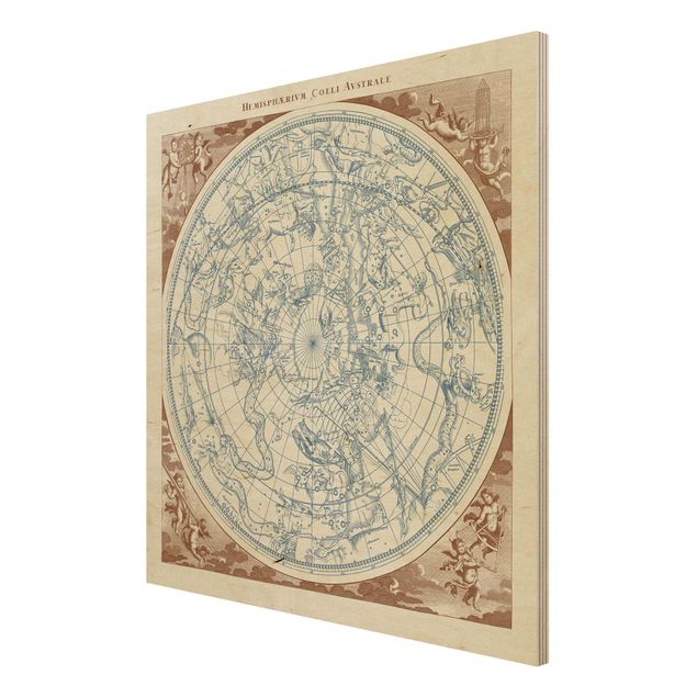 Stampa su legno - Vintage Mappa Stellare Southern Hemissphere - Orizzontale 3:4