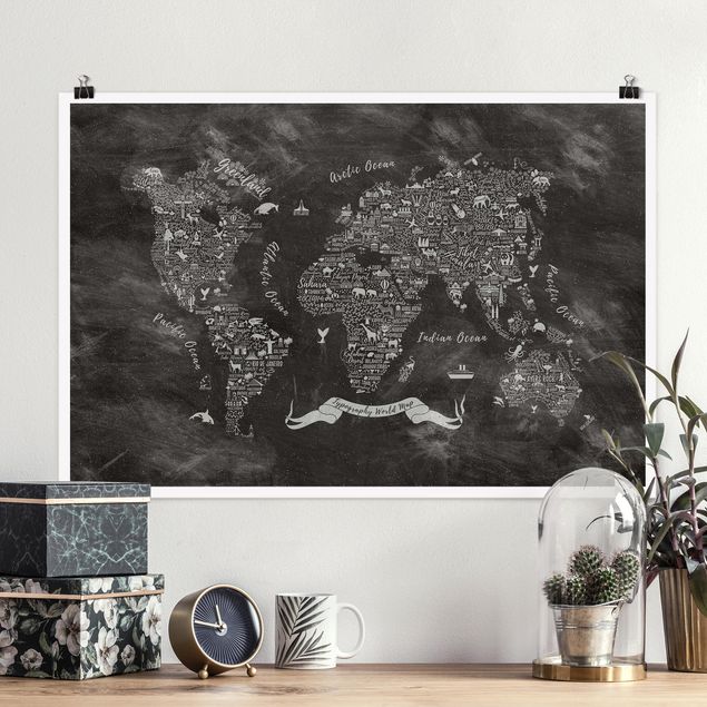 Poster illustrazioni Mappa del mondo in gesso tipografico