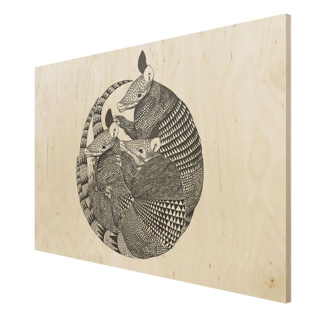Stampa su legno - Illustrazione del modello Armadillos Bianco e nero - Orizzontale 2:3