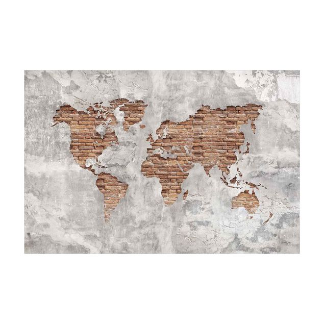 Tappeti mappamondo Mappa del mondo in mattoni e cemento shabby