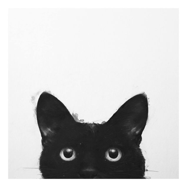 Stampa su Forex - Illustrazione pittura Gatto nero su bianco - Quadrato 1:1