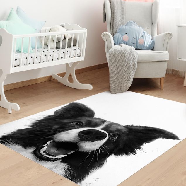 Tappeti moderni soggiorno Illustrazione - Cane Border Collie Pittura in bianco e nero