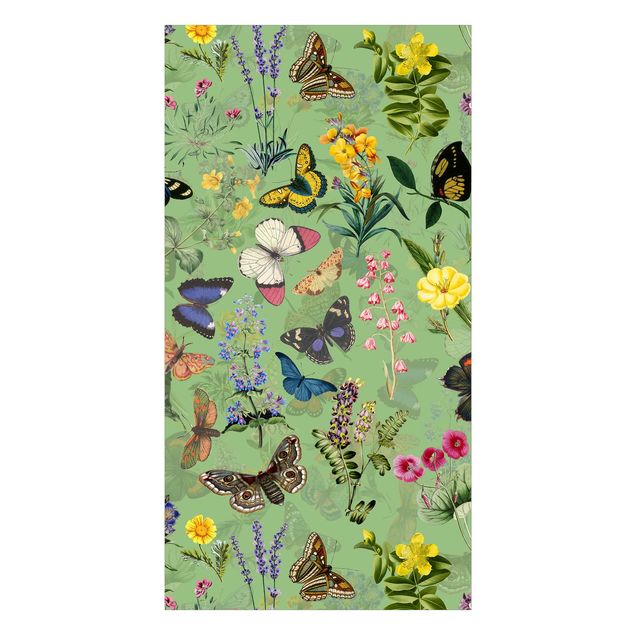 Rivestimento per doccia - Farfalle con fiori su sfondo verde