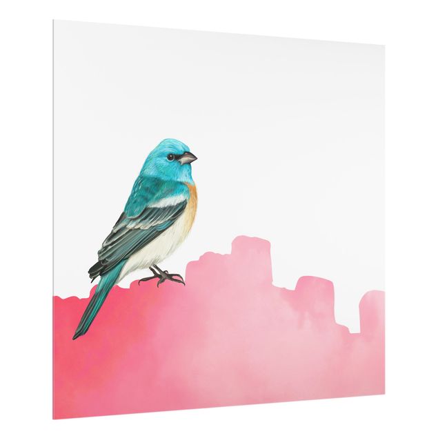 Paraschizzi in vetro - Uccellino su rosa - Quadrato 1:1