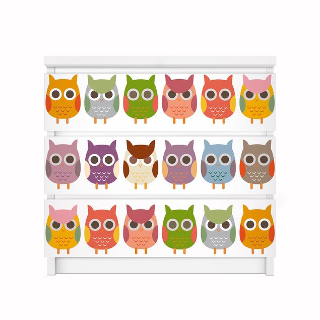 Carta adesiva per mobili IKEA - Malm Cassettiera 3xCassetti - No.EK147 owls Parade Set II