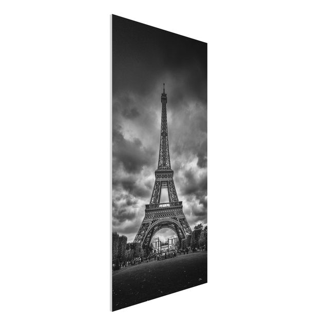 Quadro in forex - Torre Eiffel Davanti Nubi In Bianco e nero - Verticale 1:2