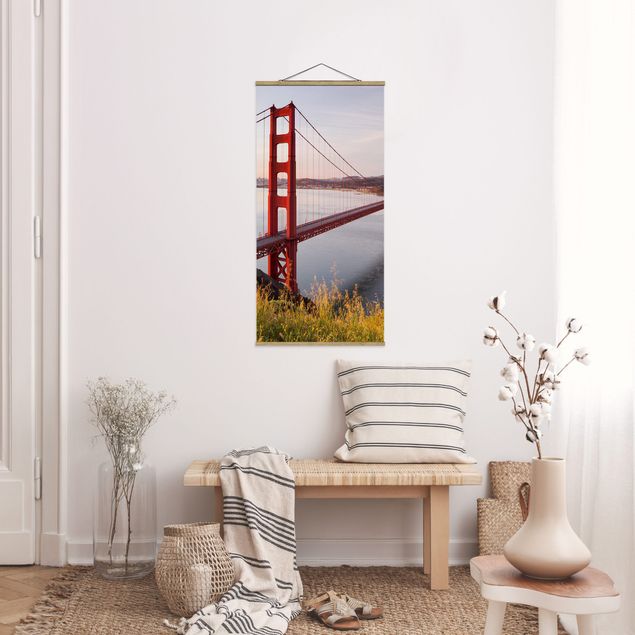 Quadro su tessuto con stecche per poster - Golden Gate Bridge di San Francisco - Verticale 2:1