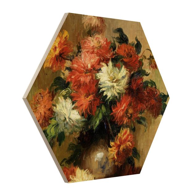 Esagono in legno - Auguste Renoir - Natura morta con dalie