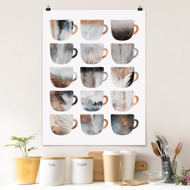 Poster - Grey tazze di caffè con oro - Verticale 4:3