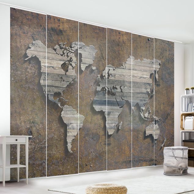 Tende a pannello corte Mappa del mondo con griglia di legno