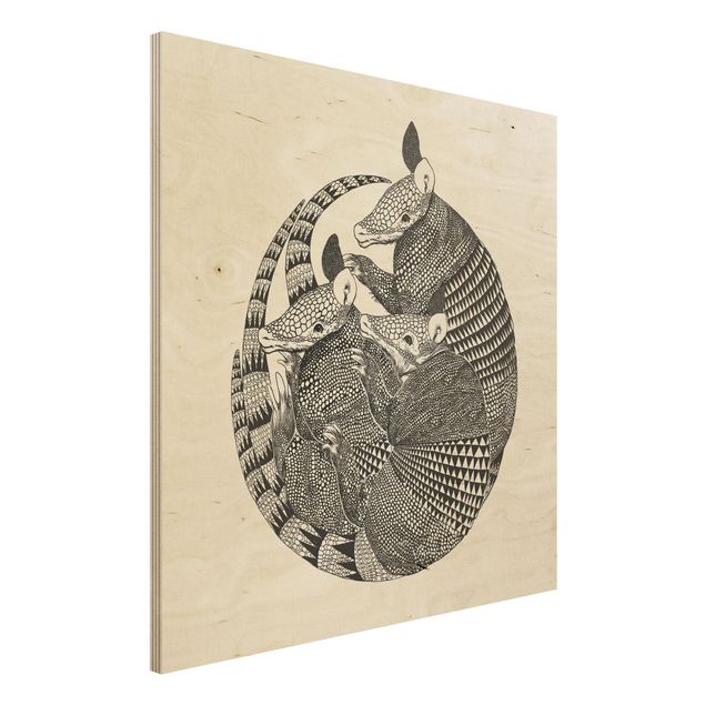 Stampa su legno - Illustrazione del modello Armadillos Bianco e nero - Quadrato 1:1