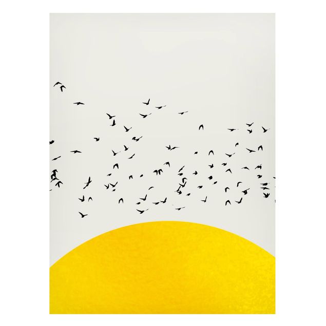 Lavagna magnetica per ufficio Stormo di uccelli di fronte al sole giallo