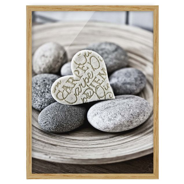Poster con cornice - Carpe Diem cuore con pietre