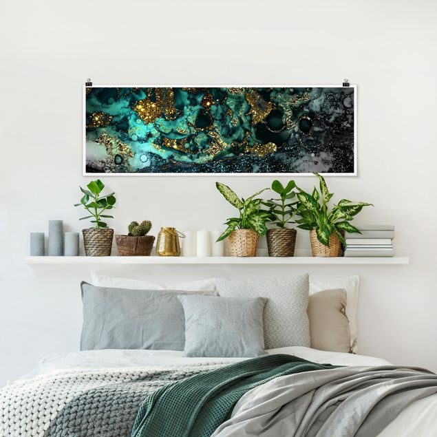 Poster - Oro Isole del Mar astratta - Panorama formato orizzontale