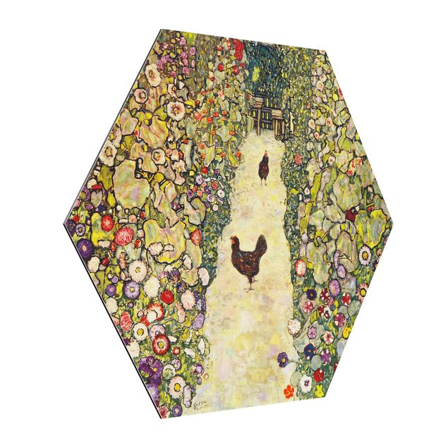 Esagono in Alluminio Dibond - Gustav Klimt - Garden Way con i polli