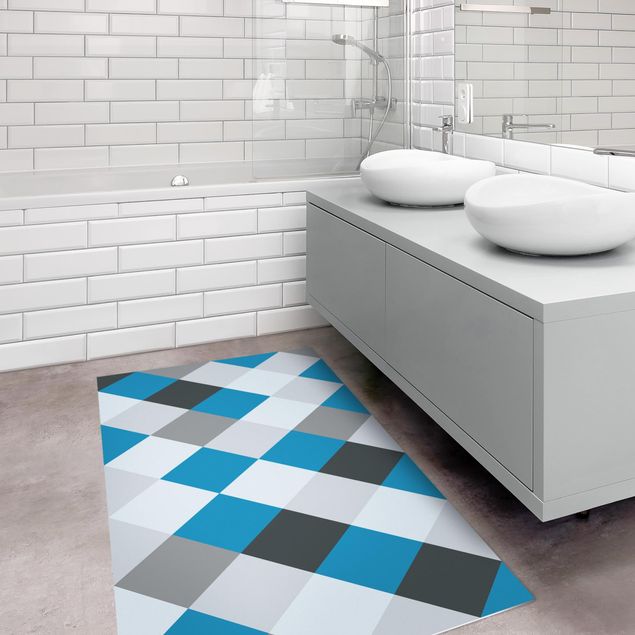Tappeti moderni soggiorno Motivo geometrico scacchiera ruotata blu