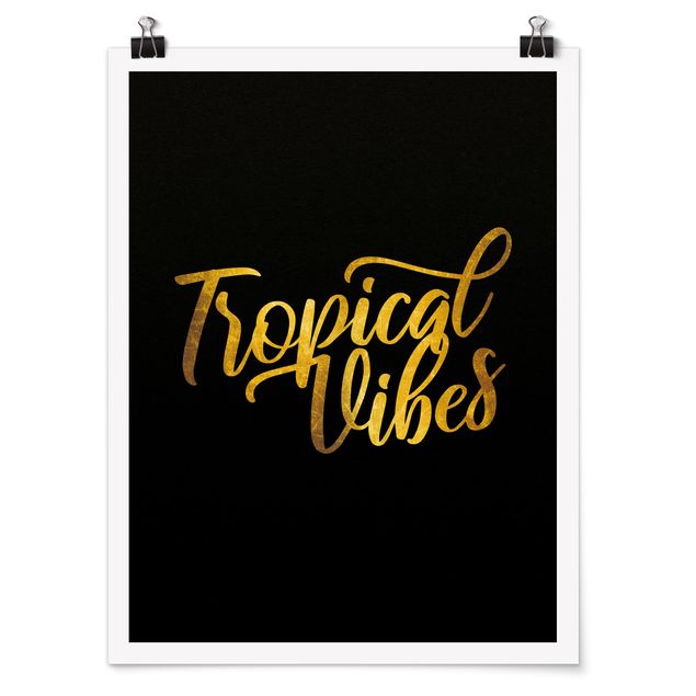 Poster - Gold - Tropical Vibes On Black - Verticale 4:3