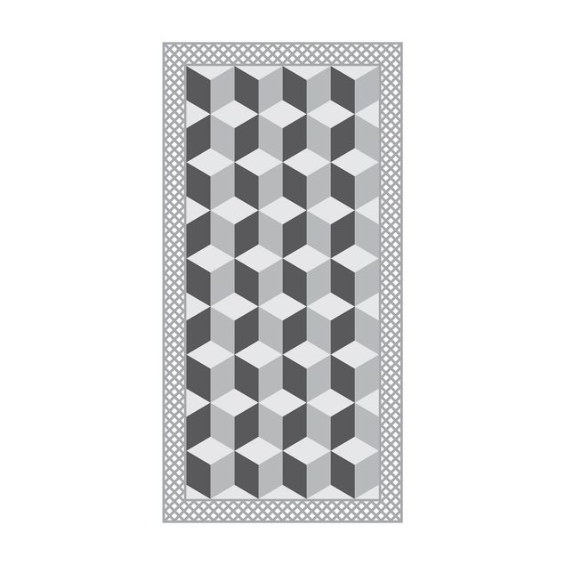 Tappeto bagno grigio Piastrelle geometriche Illusione di scale in grigio con bordo