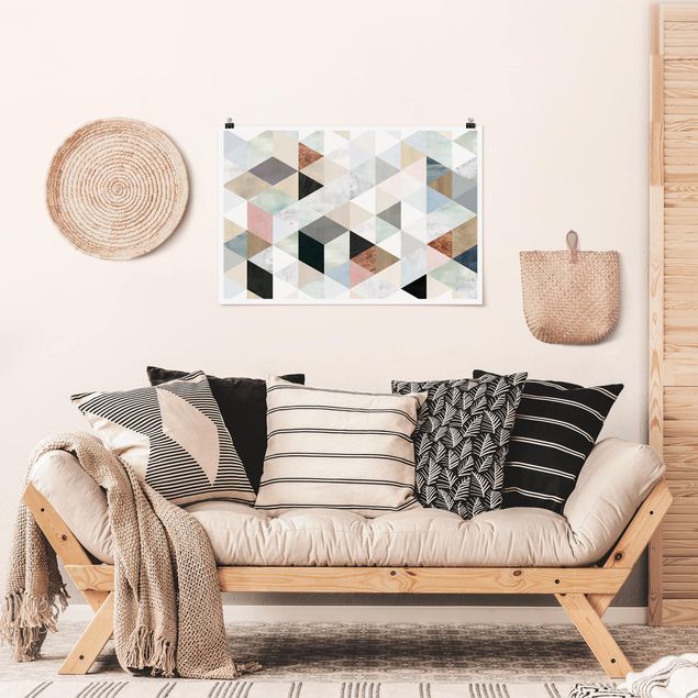 Poster acquerello Mosaico ad acquerello con triangoli I