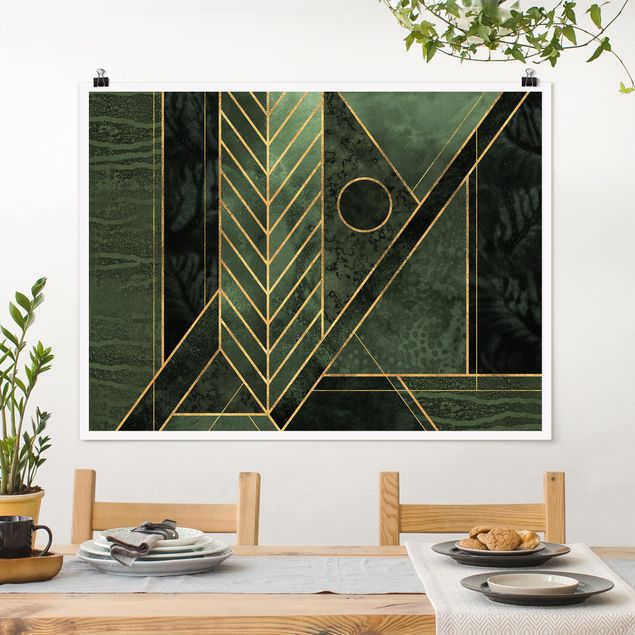 Poster - Forme geometriche oro verde smeraldo - Orizzontale 3:4